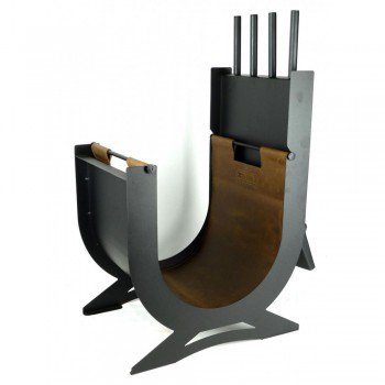 НАБІР ДЛЯ КАМІНА З ДРОВНИЦЕЮ ТА СУМКОЮ ДЛЯ ДРОВ ІЗ НАТУРАЛЬНОЇ ШКІРИ "ПЕРУН"