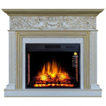 КАМІНОКОМПЛЕКТ ARTIFLAME RESIDENCE AF28S БІЛИЙ ДУБ Б'ЯНКО, ПАТИНА ЗОЛОТО (ЗІ ЗВУКОМ)