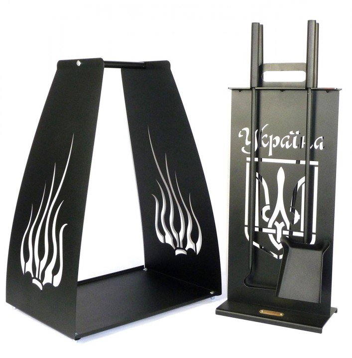 Набір для каміна "Україна" з корзиною для дров "Полум'я"