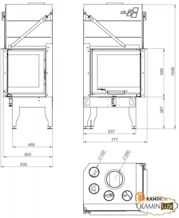 Фото2.Камінна топка UNIFLAM 660 DURO праве скло гільйотина